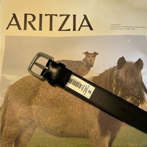Aritzia Essential Solid Brass Leather Belt, Black/Silver, Medium